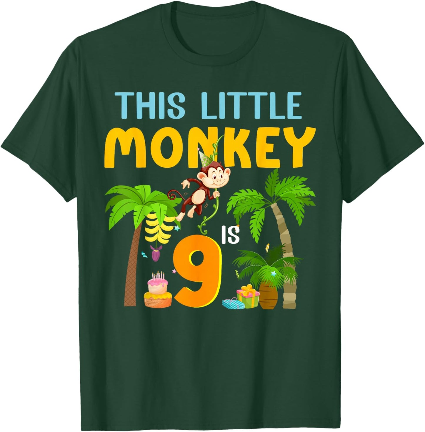 This Little Monkey Is 9 Jungle Animal 9th Bday 9 Years Old T-Shirt - T-Shirt | Forest