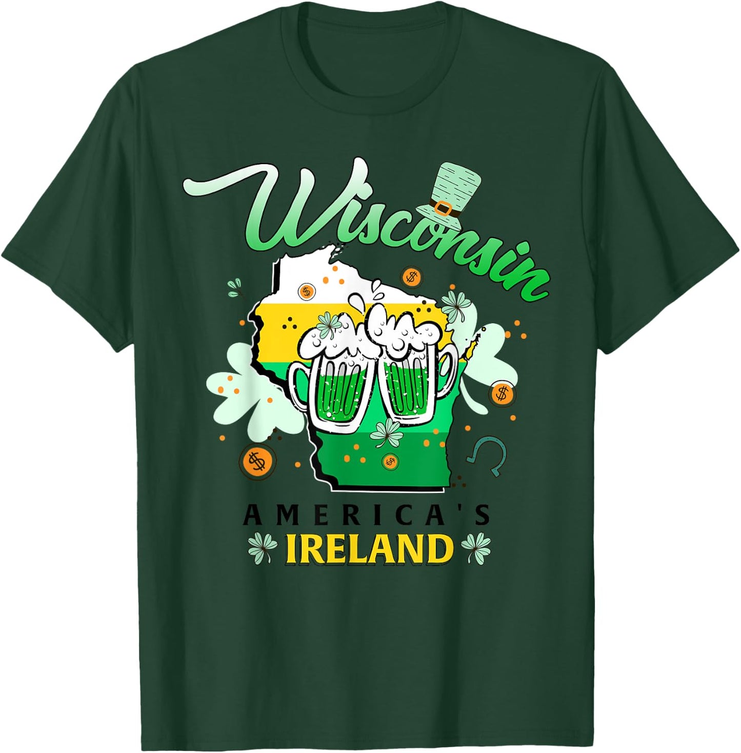 Wisconsin America's Ireland Irish St Patricks Day Beer Lover T-Shirt - T-Shirt | Forest