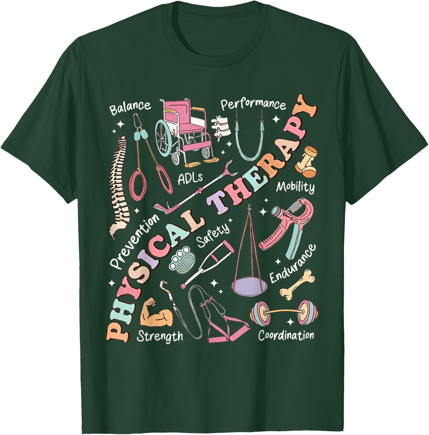 Retro Groovy Physical Therapy PT Exercise DPT Therapist PTA T-Shirt - T-Shirt | Forest
