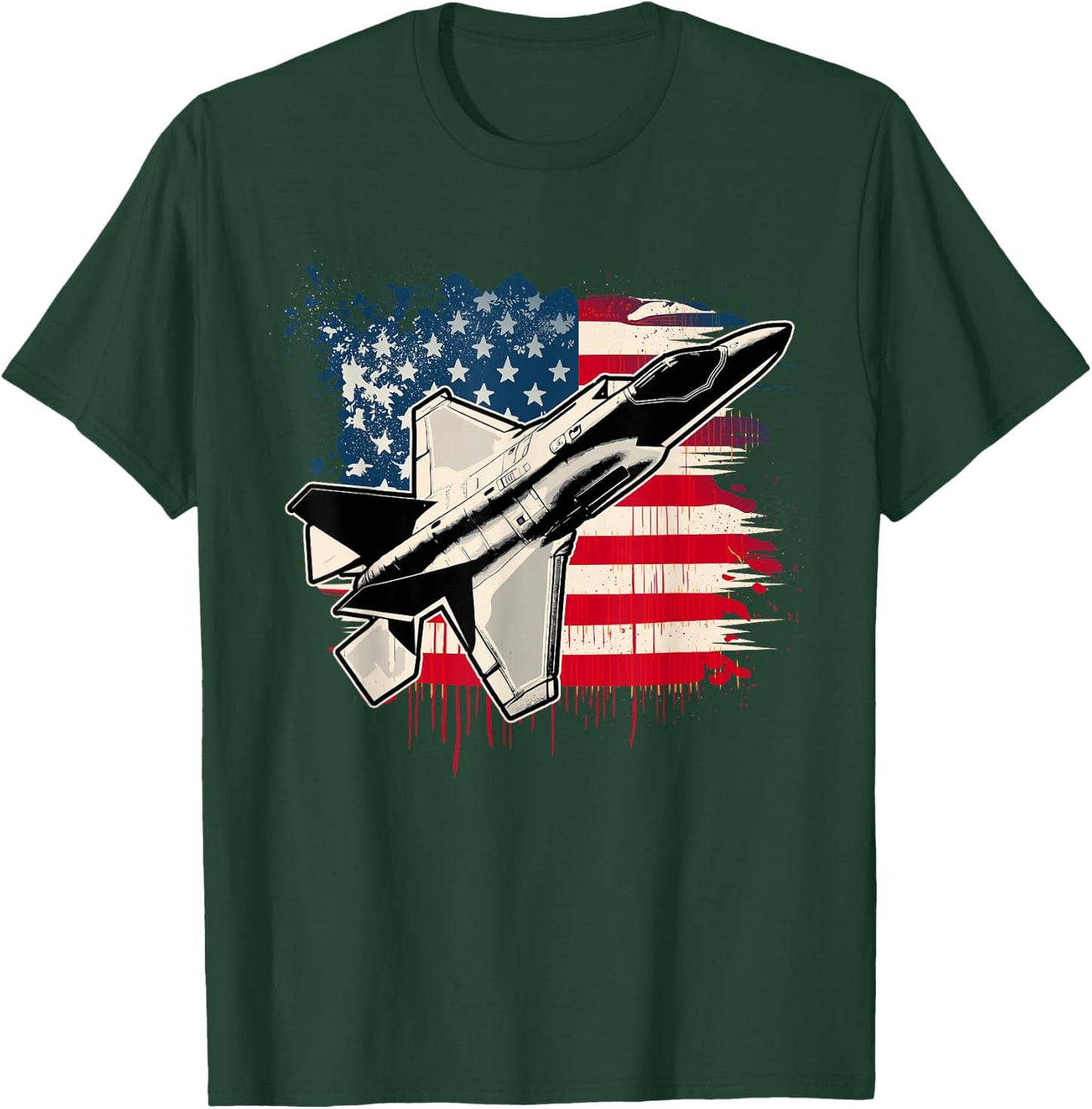 USA Fighter Jet F-35 4th of July Men Women Kids Patriotic T-Shirt - T-Shirt | Forest