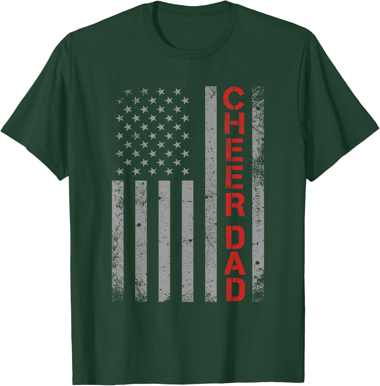 American Flag Cheer Dad Vintage Patriotic Father Cheerleader T-Shirt - T-Shirt | Forest