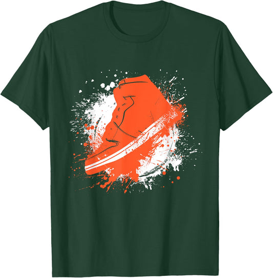 Army Green with Solar Orange Sneaker Graphic T-Shirt - T-Shirt | Forest