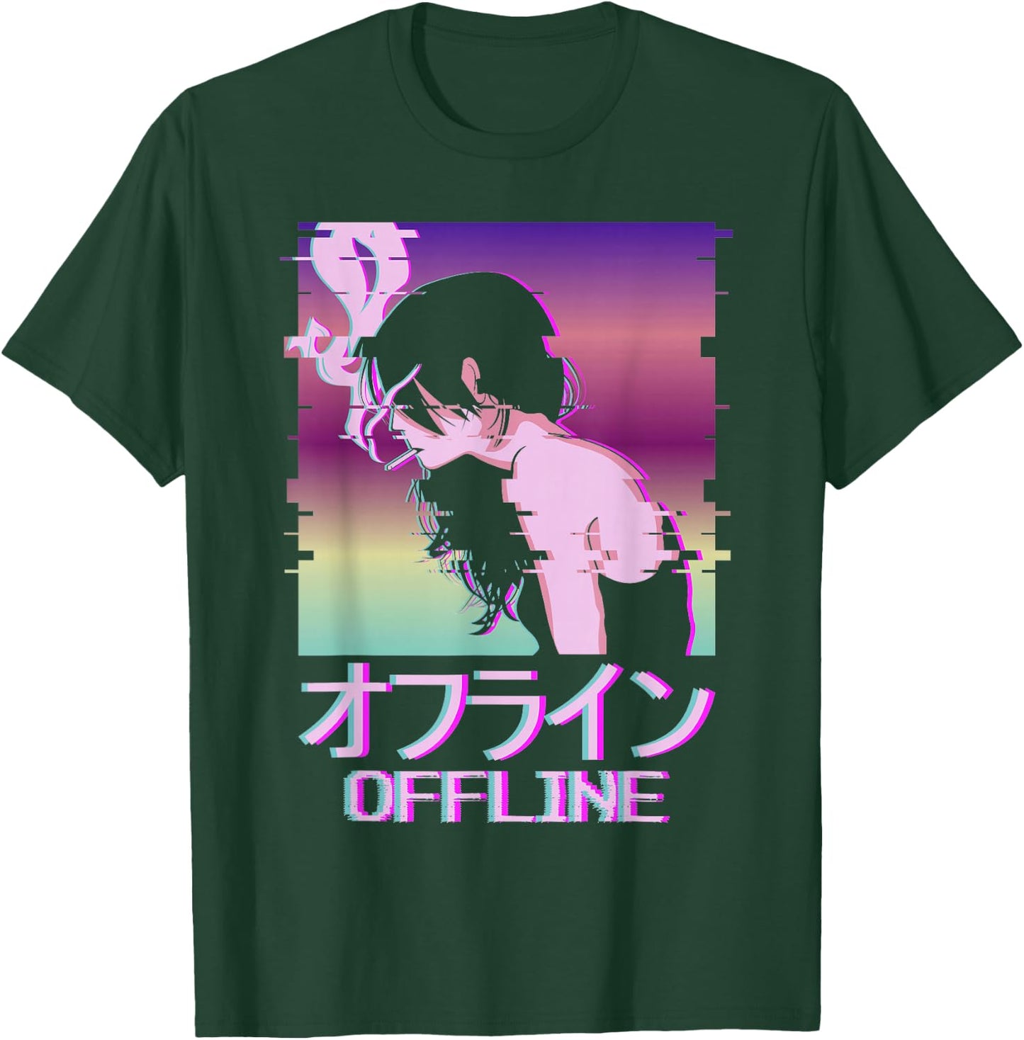 Offline Japanese Vaporwave Alt Indie Aesthetic Anime Girl T-Shirt - T-Shirt | Forest