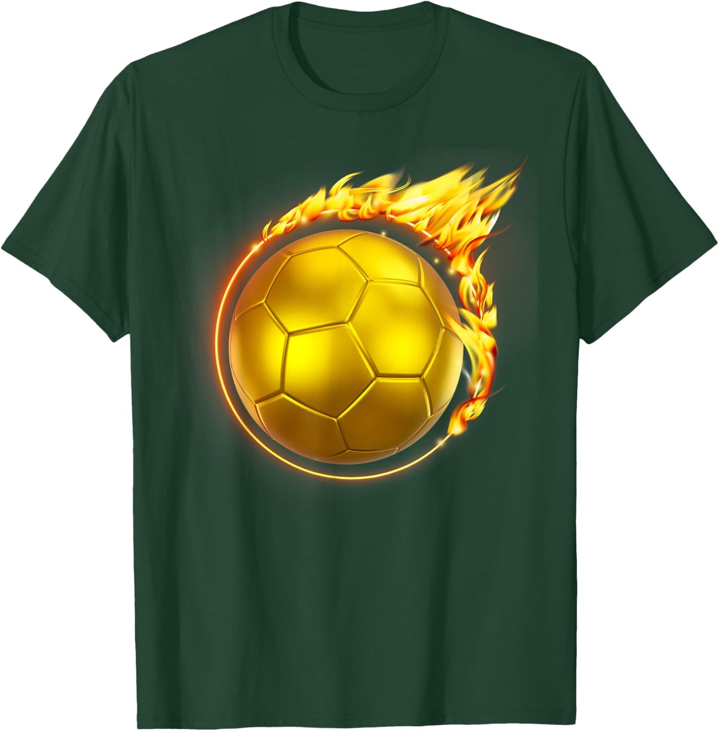 Gold Soccer Ball Flames Flaming Flying Soccer Ball on Fire T-Shirt - T-Shirt | Forest