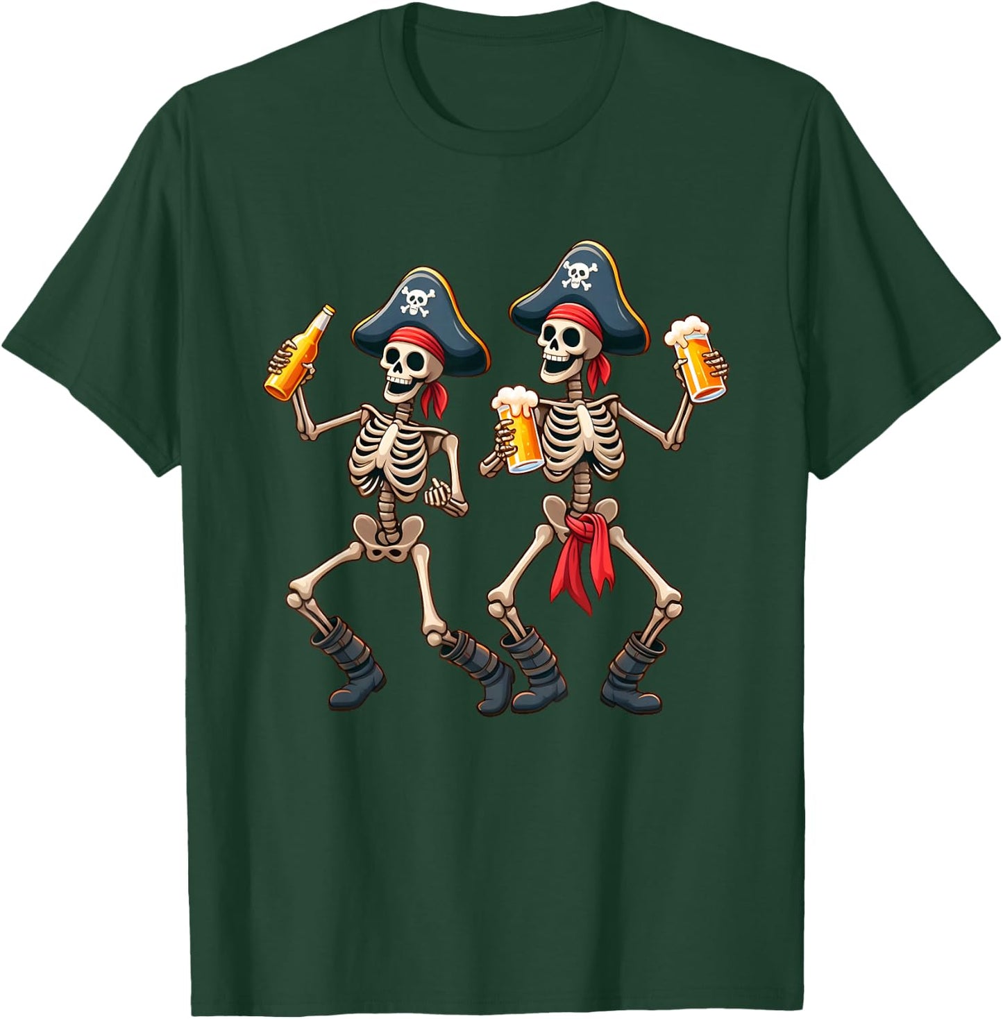 Funny Dancing Pirate Skeletons Beer Drinking Halloween Party T-Shirt - T-Shirt | Forest