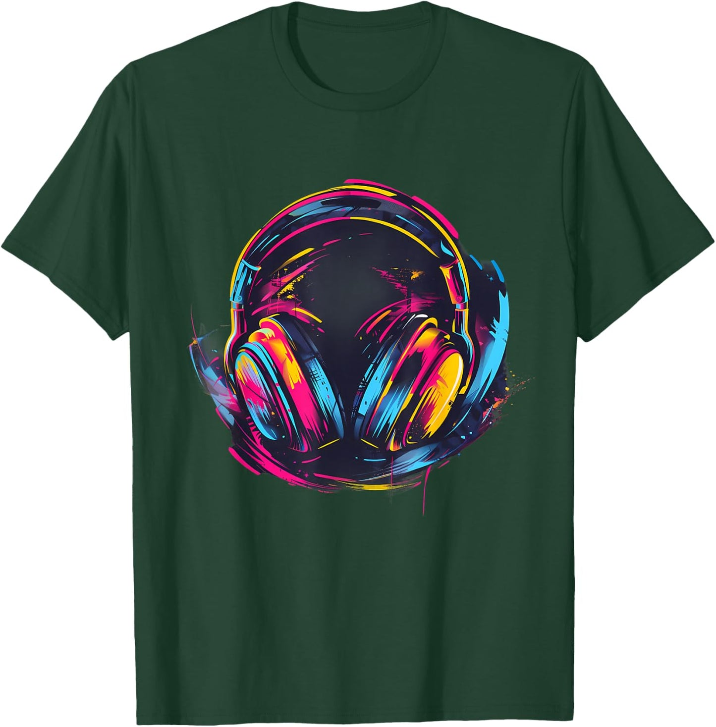 Headphones Music DJ Colourful Music Lover Music Headphones T-Shirt - T-Shirt | Forest