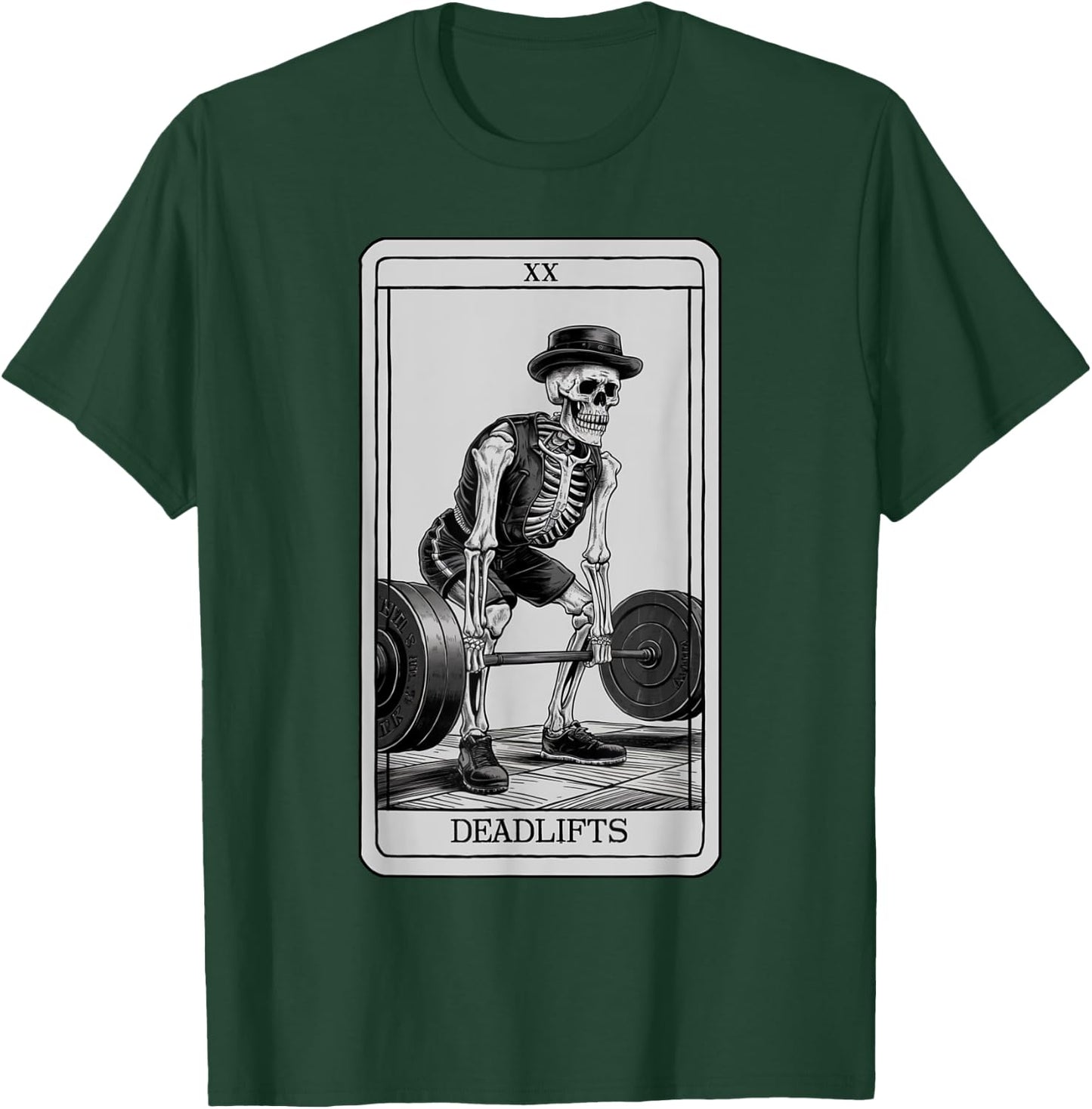 Skeleton Tarot Card Deadlifts Powerlifting Weightlifting Gym T-Shirt - T-Shirt | Forest