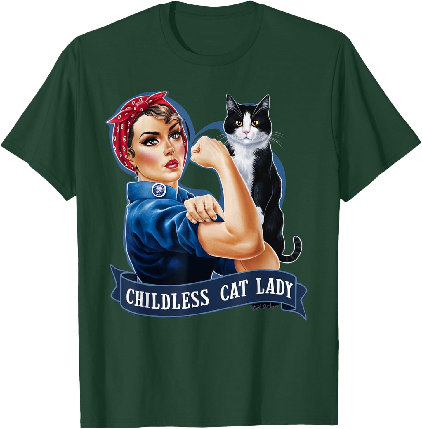 Childless Cat Lady Design Rosie the Riveter T-Shirt - T-Shirt | Forest