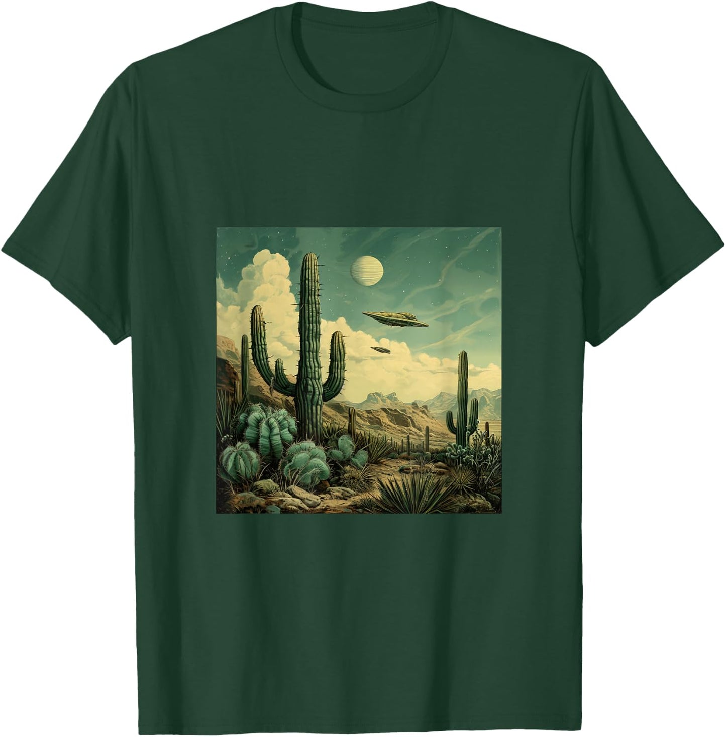 Flying Aliens UFO Cactus Desert T-Shirt - T-Shirt | Forest