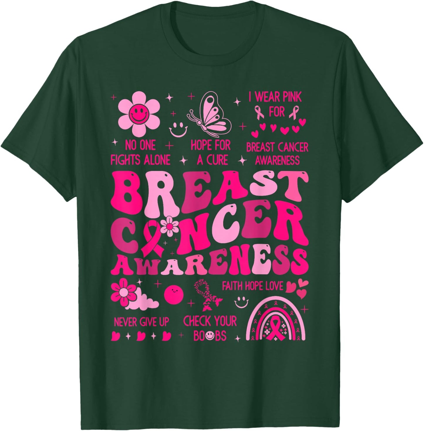 Groovy Breast Cancer Awareness Support Squad Women Girl Pink T-Shirt - T-Shirt | Forest