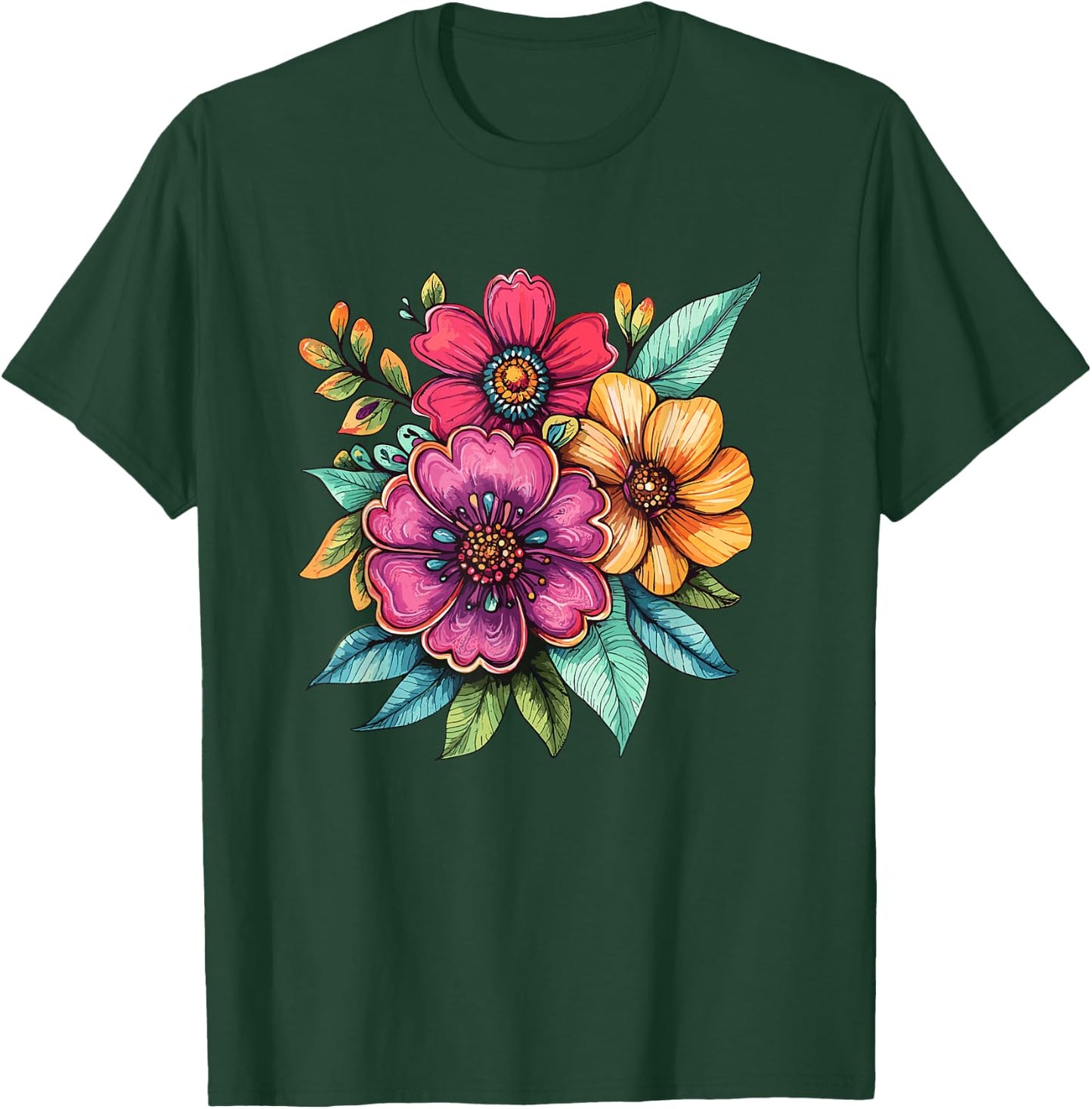 Colorful Wildflower Bouquet Bright Spring Floral T-Shirt - T-Shirt | Forest
