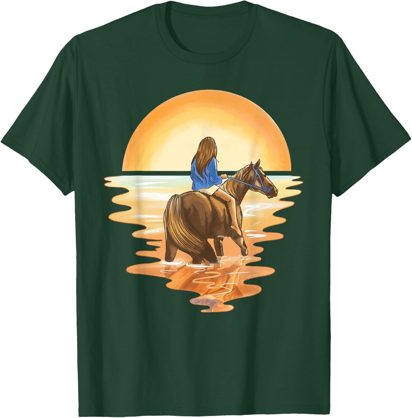 Girl rides in the sunset horse horses T-Shirt - T-Shirt | Forest
