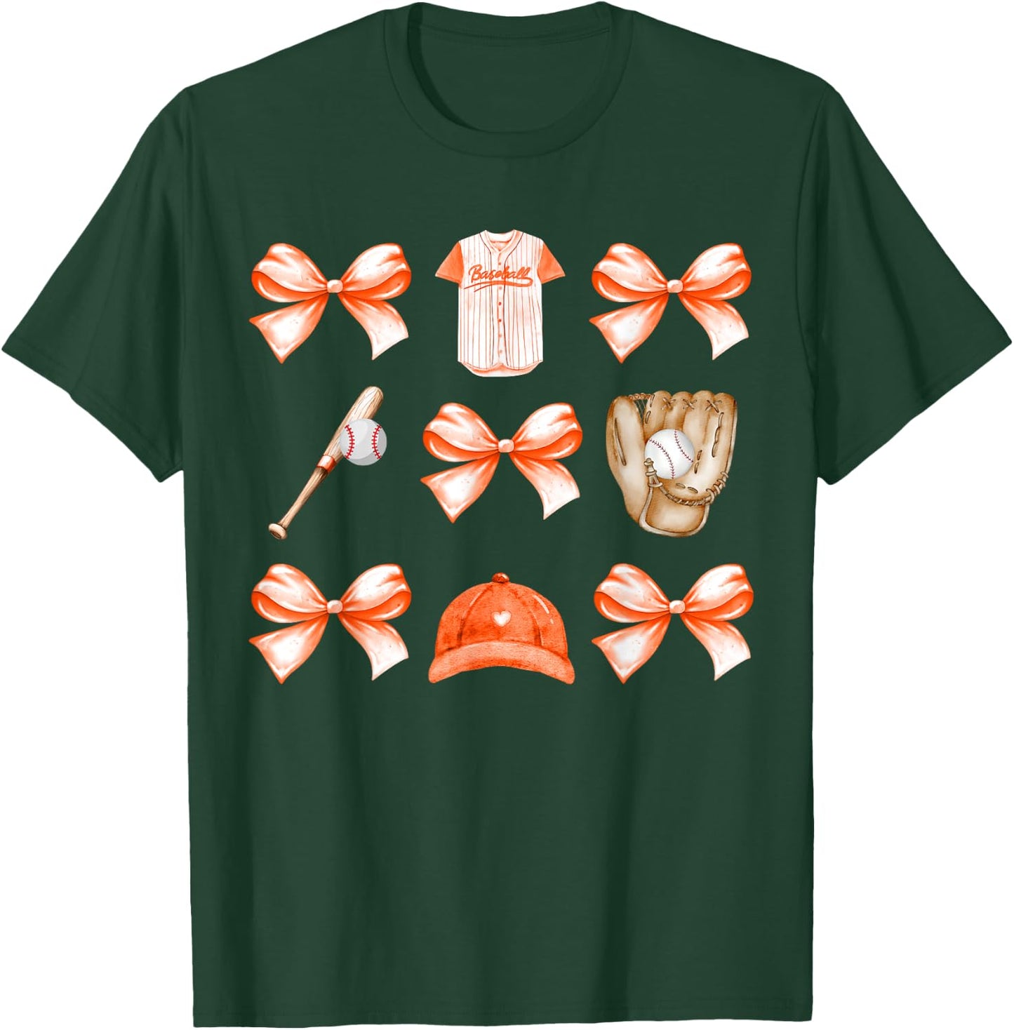 Baseball Game Day Orange Coquette Bow Baseball Mom Retro T-Shirt - T-Shirt | Forest