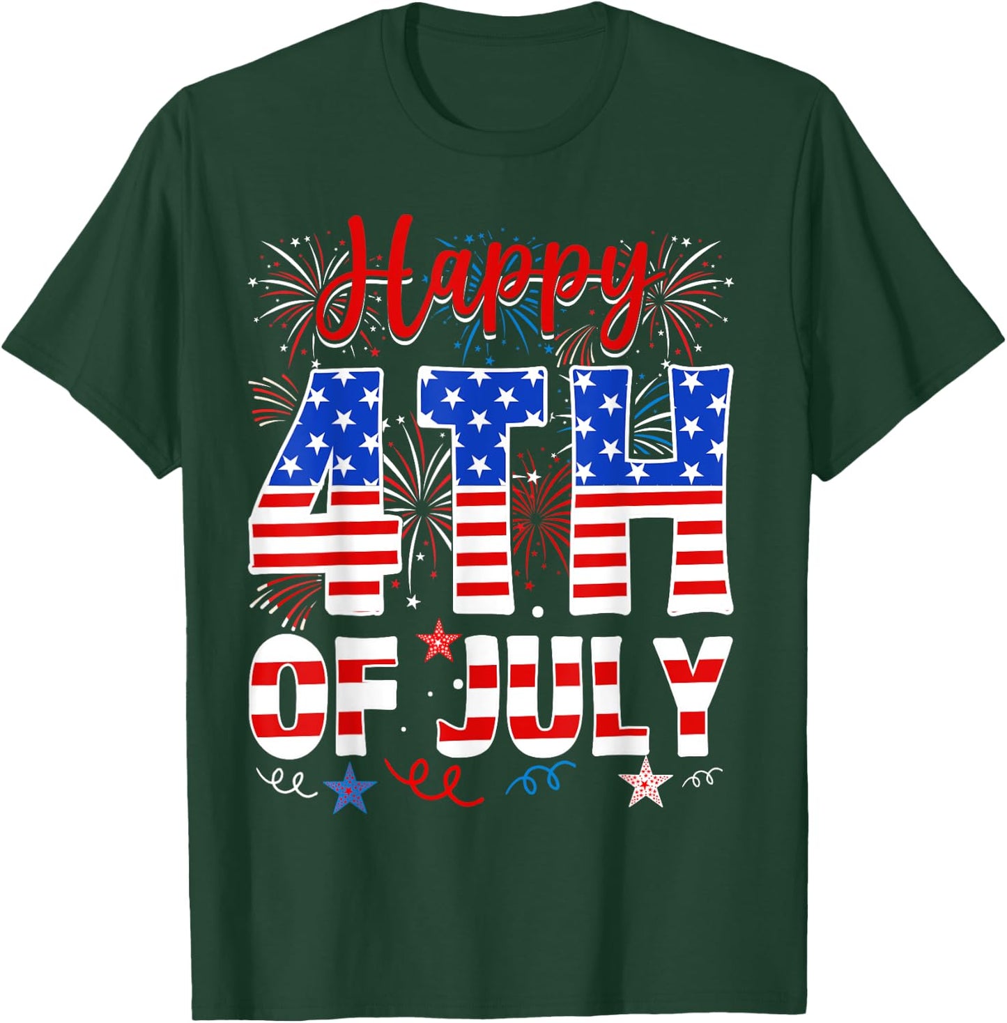 Happy 4th Of July Shirt Fireworks US Flag American Patriotic T-Shirt - T-Shirt | Forest