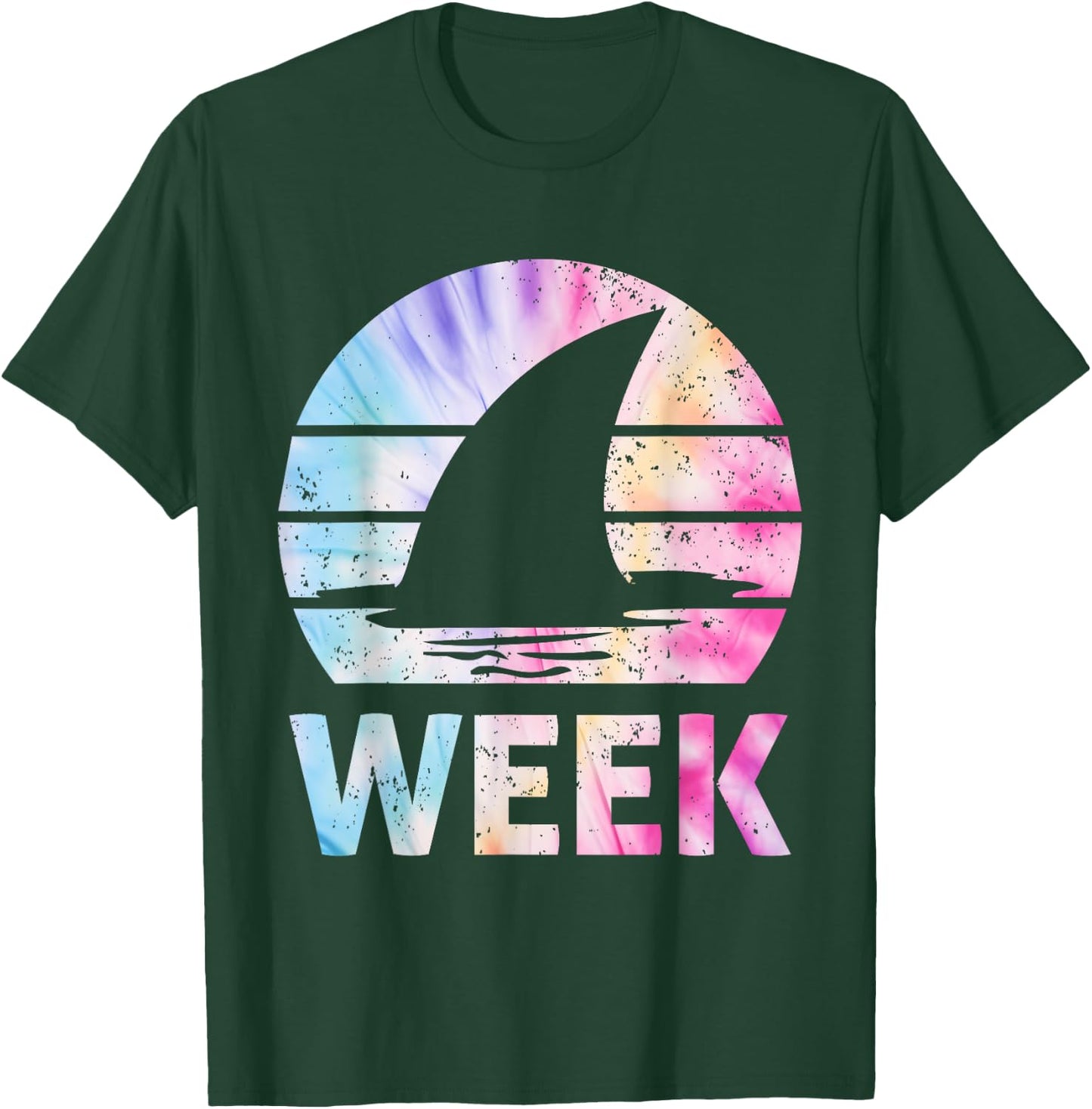 2025 Week Retro Shark Fin Lover Sea Ocean Animal Summer Trip Men Women Girls Kids T-Shirt - T-Shirt | Forest