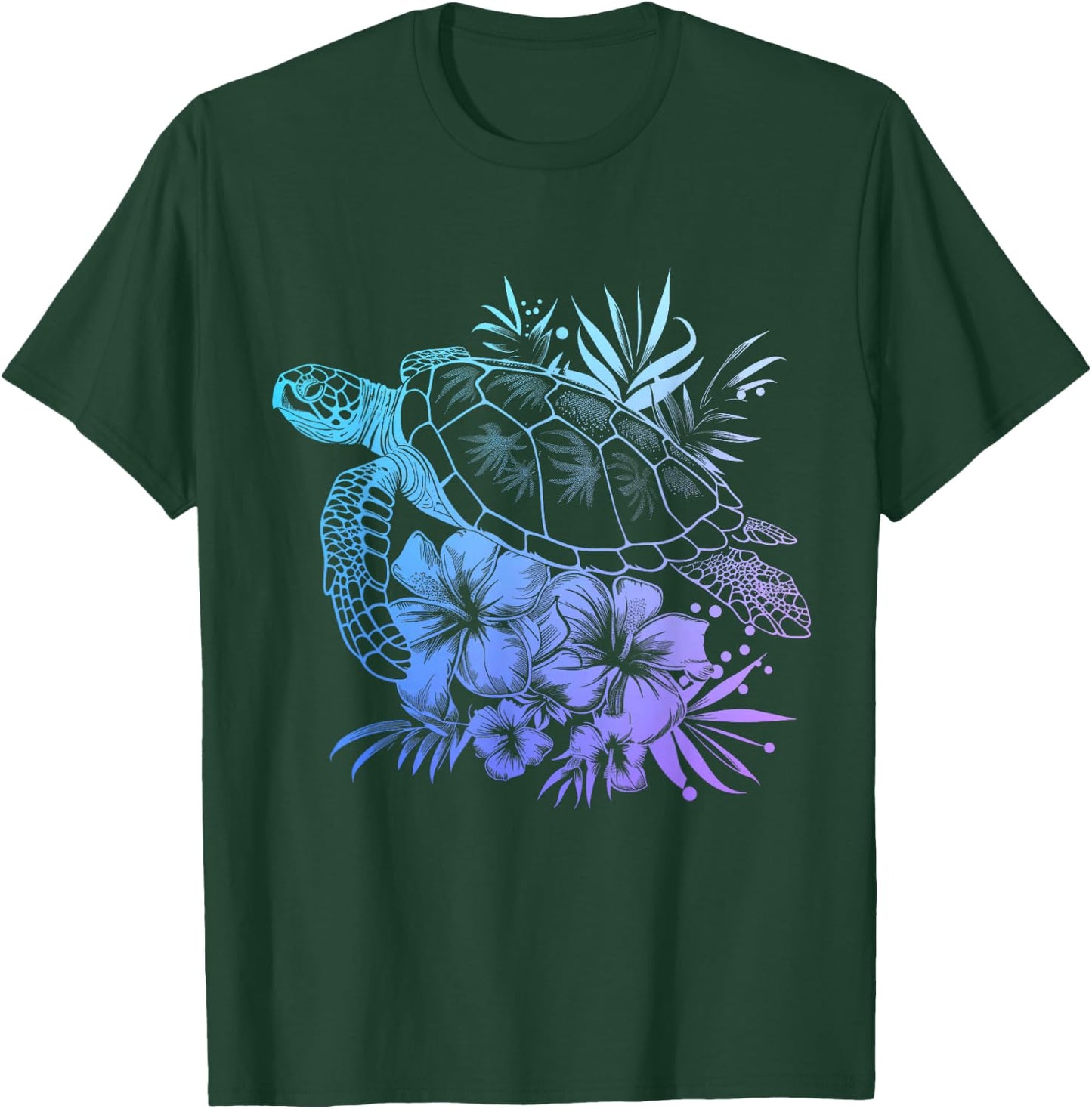 Sea Turtle Hawaiian Flowers Hawaii Diver T-Shirt - T-Shirt | Forest