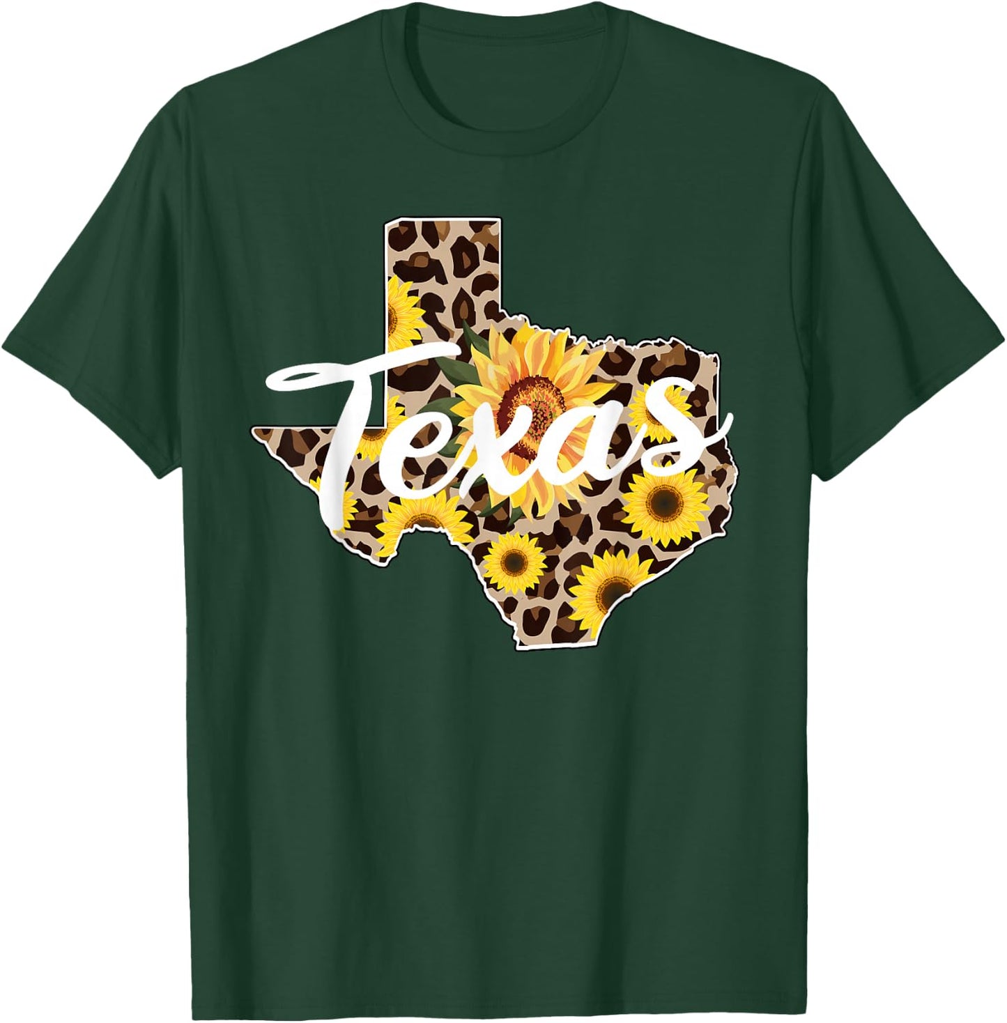 Texas Girl Sunflower Leopard Rustic Black State Pride T-Shirt - T-Shirt | Forest