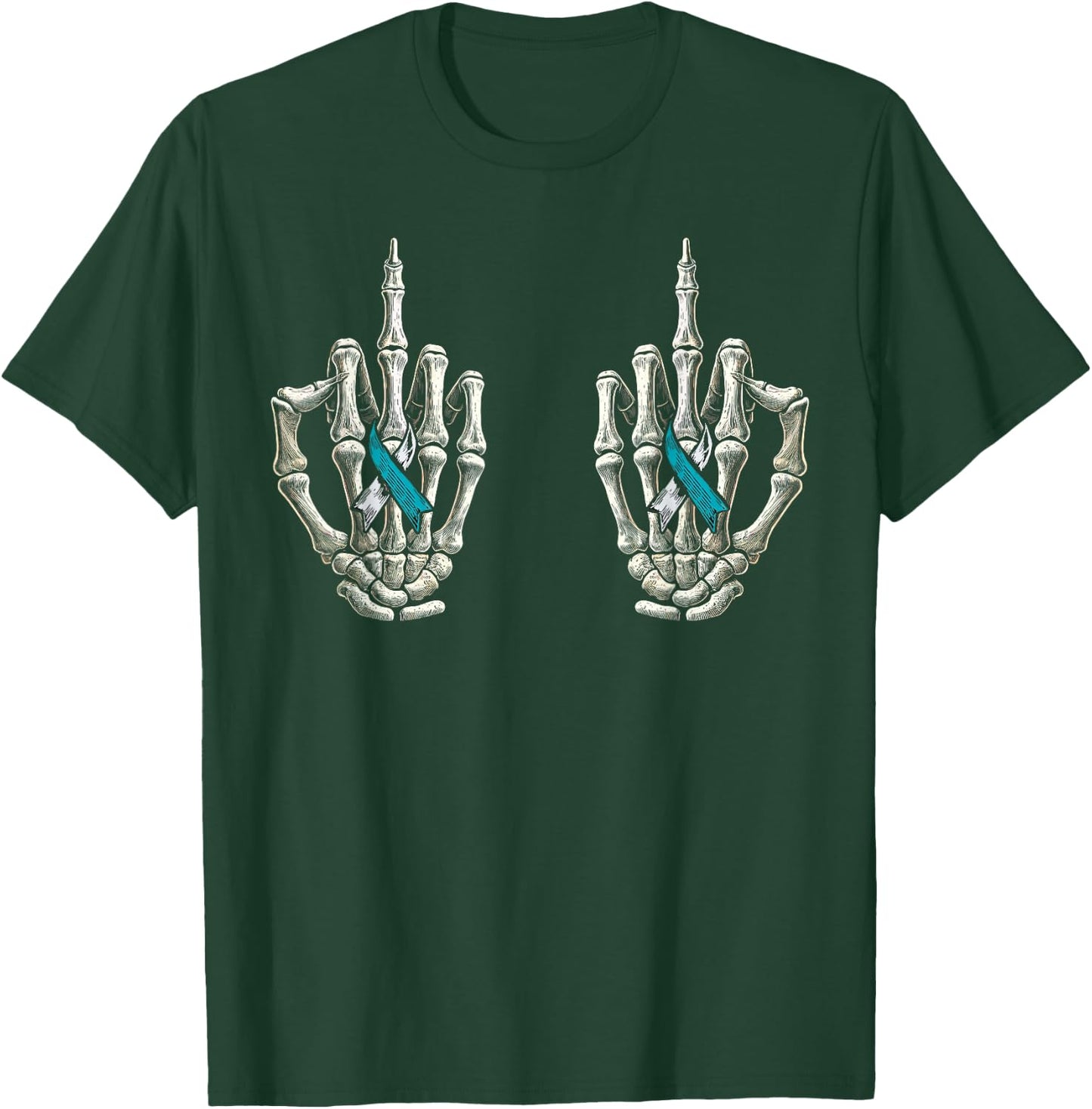 Cervical Cancer Awareness, Skeleton Teal And White Ribbon T-Shirt - T-Shirt | Forest
