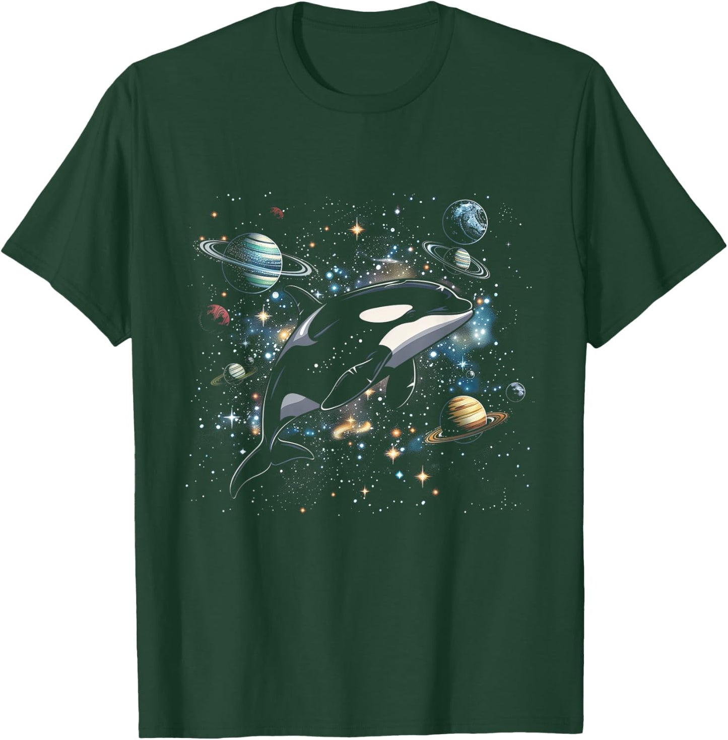 Orca In Space Planets Stars Whale Lover T-Shirt - T-Shirt | Forest