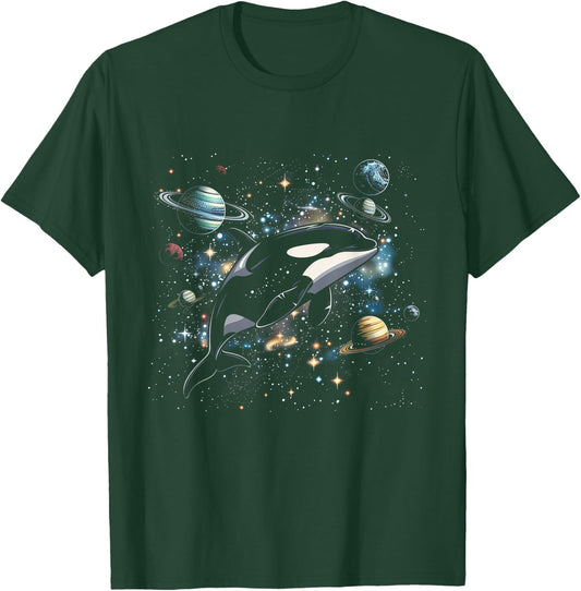 Orca In Space Planets Stars Whale Lover T-Shirt - T-Shirt | Forest