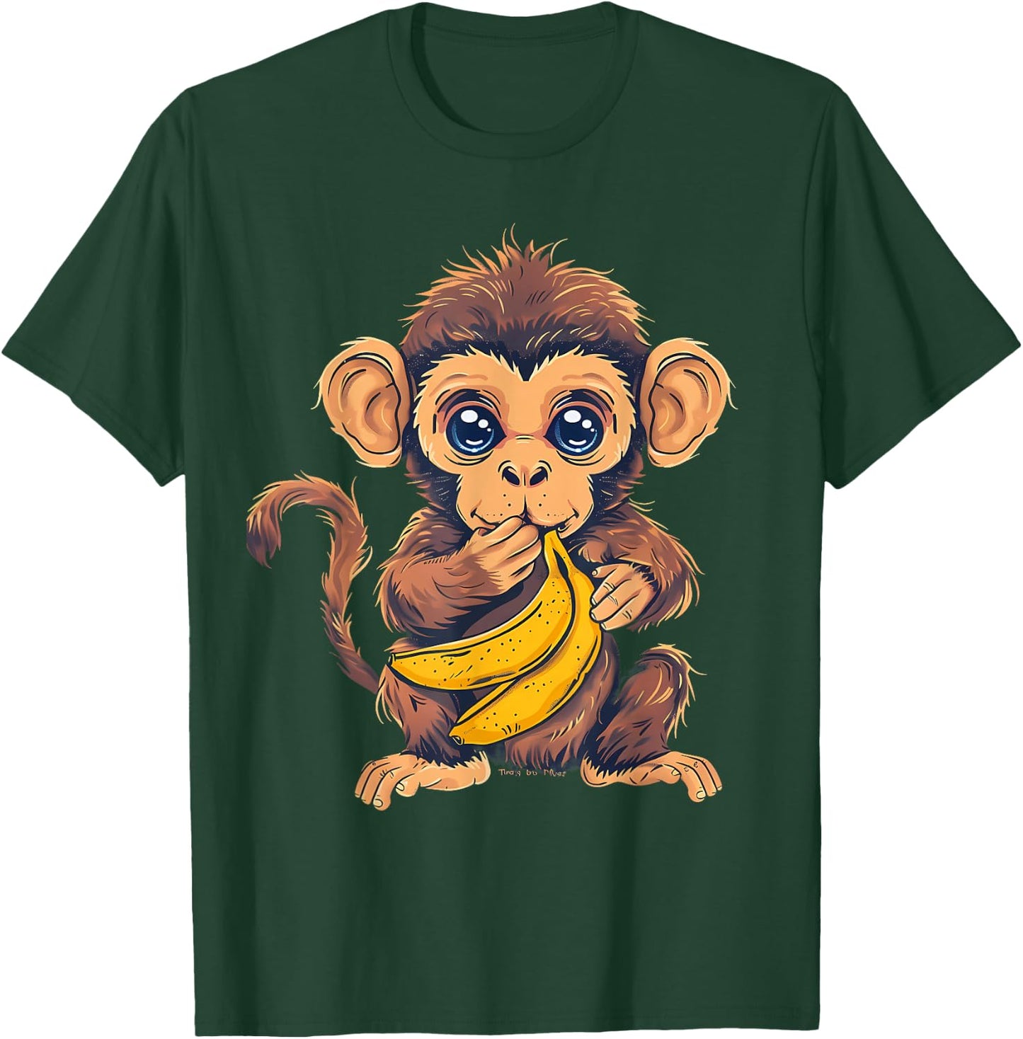 Banana Monkey Animal Art Drawing Cute Monkey Wildlife T-Shirt - T-Shirt | Forest