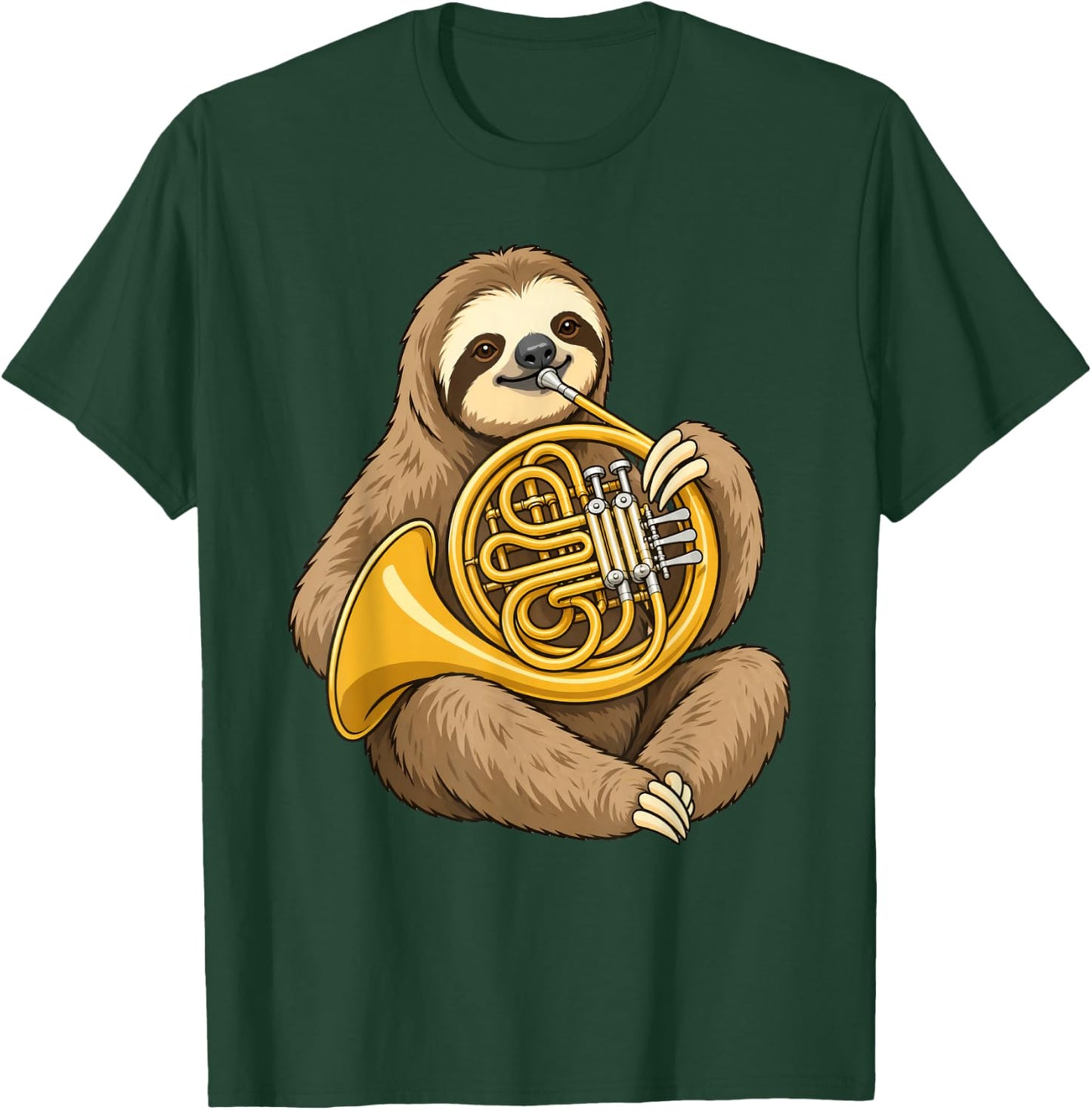 Cute Sloth Playing French Horn Musician Music T-Shirt - T-Shirt | Forest