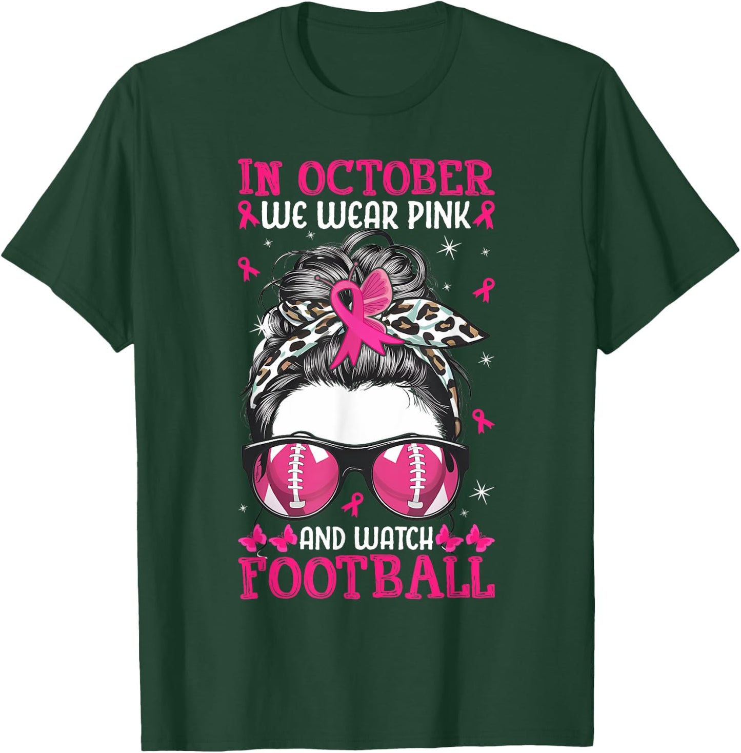 In October We Wear Pink and Watch Football Breast Cancer T-Shirt - T-Shirt | Forest