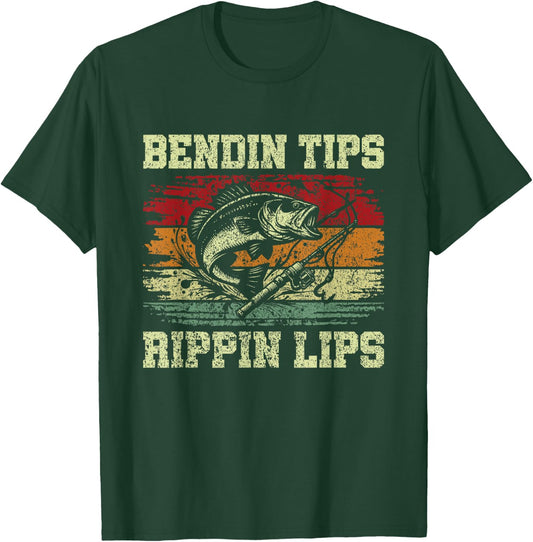 Bendin Tips Rippin Lips Bass Fishing Fisherman Bass Fish T-Shirt - T-Shirt | Forest