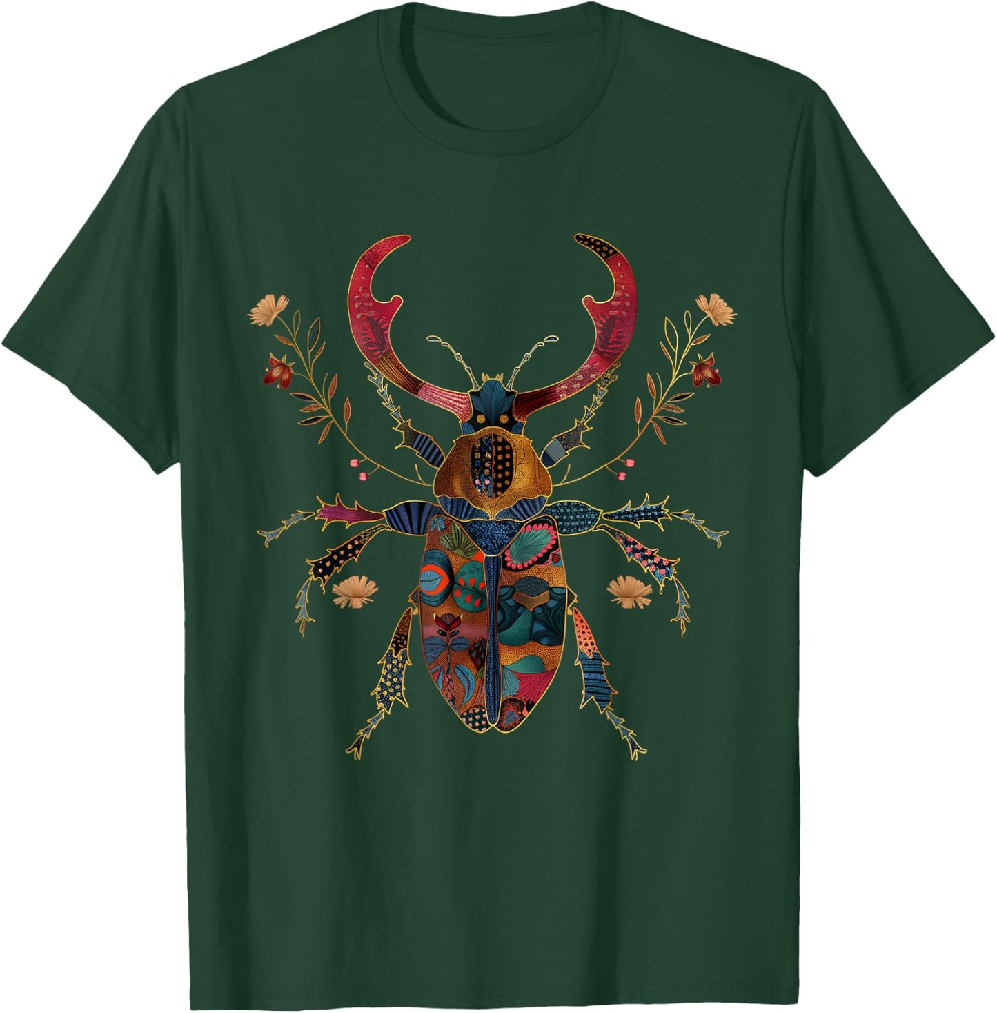 Deer Beetle Flowers Insects Beetle Tattoo Entomology T-Shirt - T-Shirt | Forest