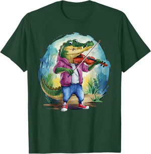 Crocodile Playing Violin Violinis Violin Player Animal music T-Shirt - T-Shirt | Forest