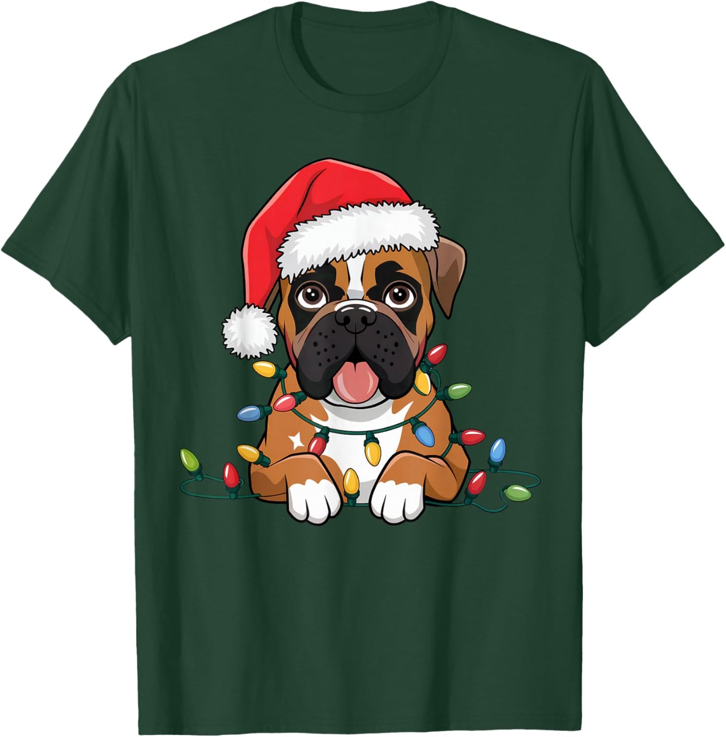 Boxer Christmas Lights Xmas Dogs Gifts Women Kids T-Shirt - T-Shirt | Forest