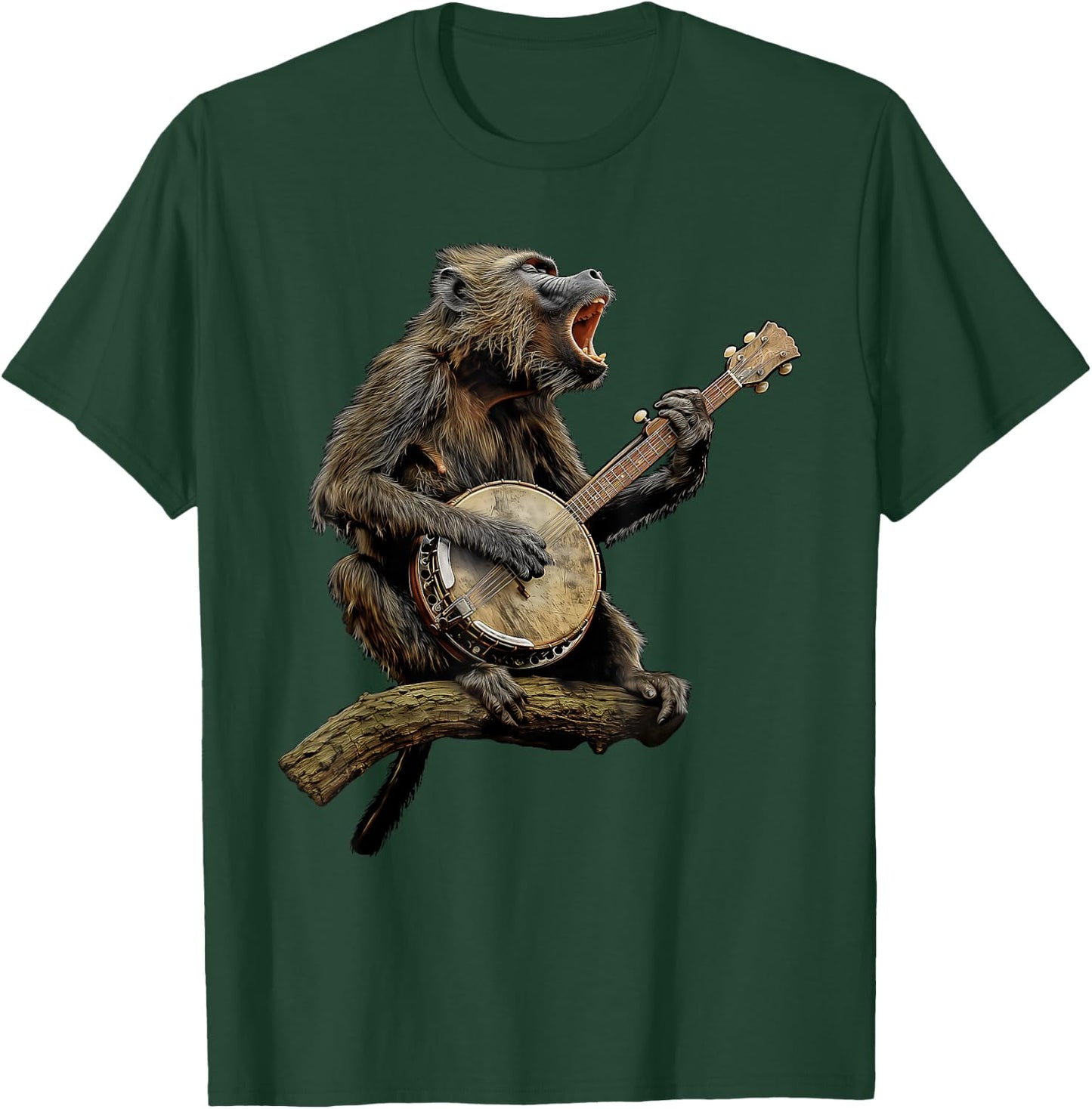 Baboon Monkey Bluegrass Banjo Player T-Shirt - T-Shirt | Forest