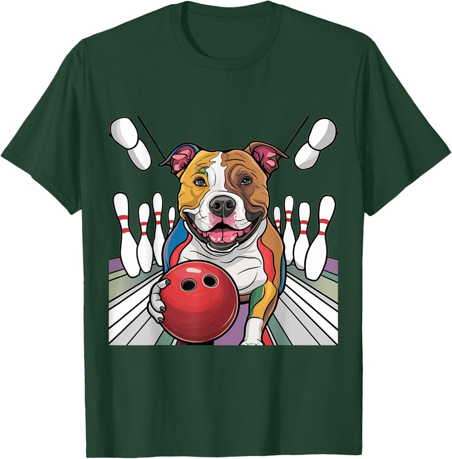 Smilefuntees Funny Pitbull Dog Bowling Sports Cartoon Women Kids T-Shirt - T-Shirt | Forest