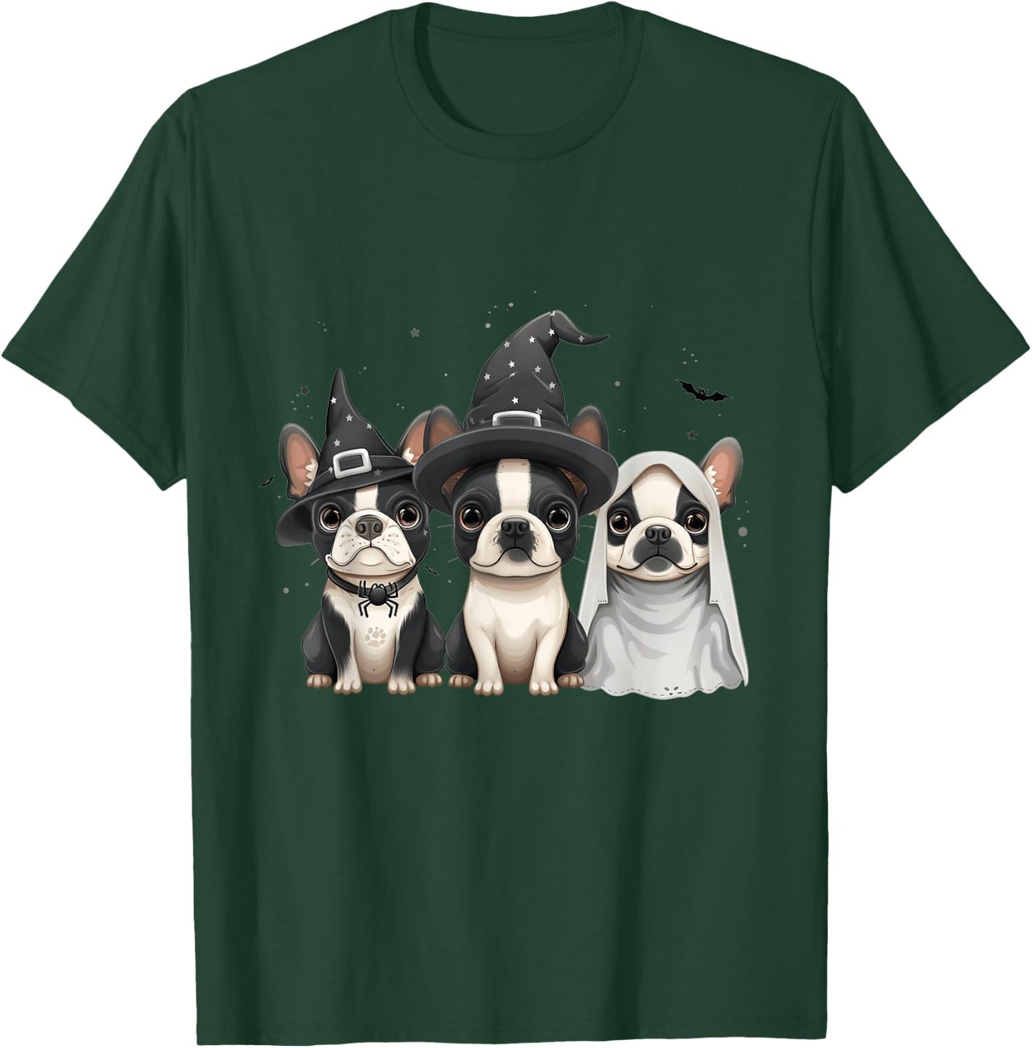 Cute Halloween Boston Terrier Dogs Witch Hat Ghost Dog Women Kids T-Shirt - T-Shirt | Forest