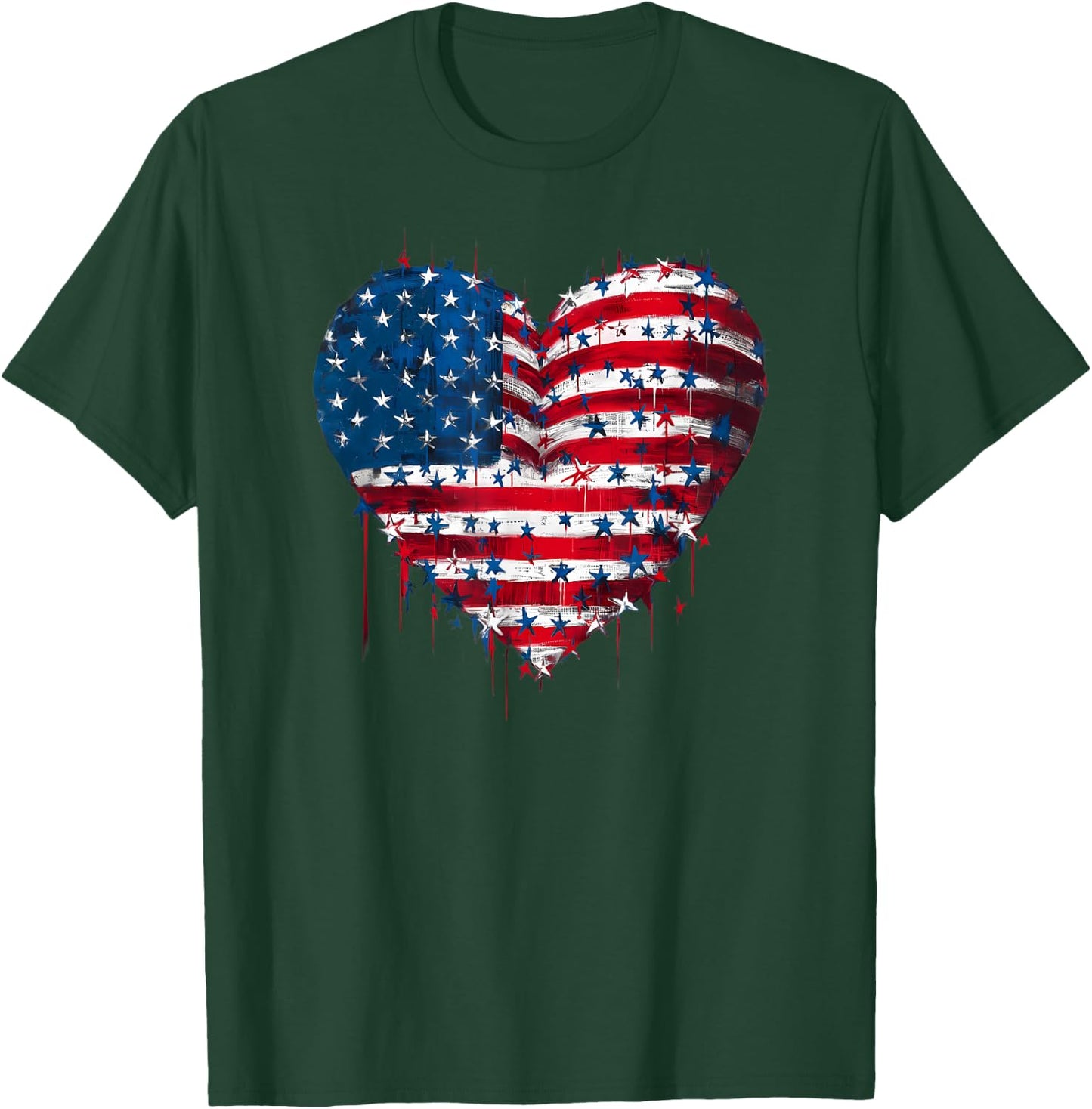 USA Flag Patriotic American Heart Armed Forces 4th of July T-Shirt - T-Shirt | Forest