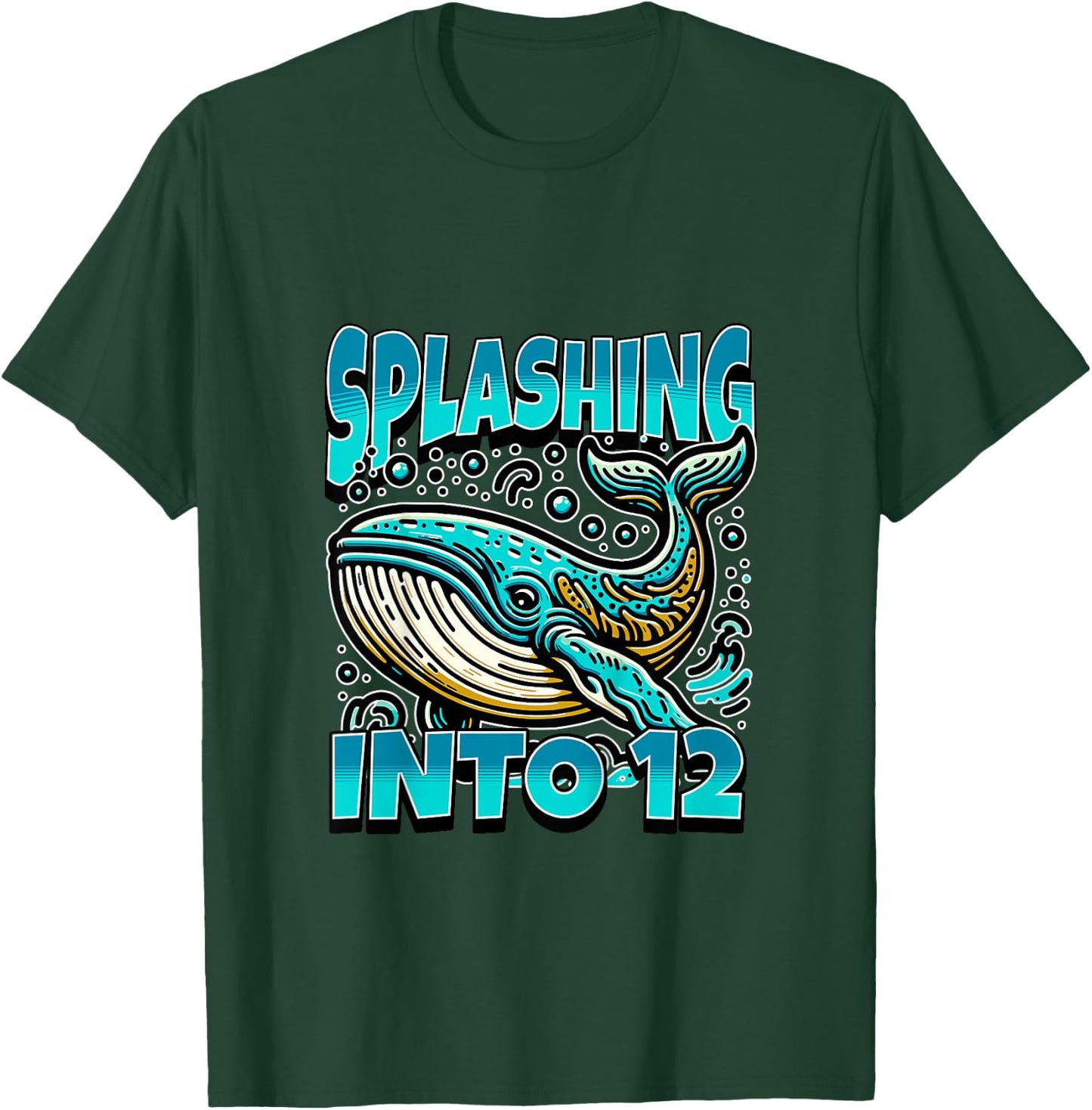 Kids Whale Splashing Into 12 Year Old 12th Birthday Boy T-Shirt - T-Shirt | Forest