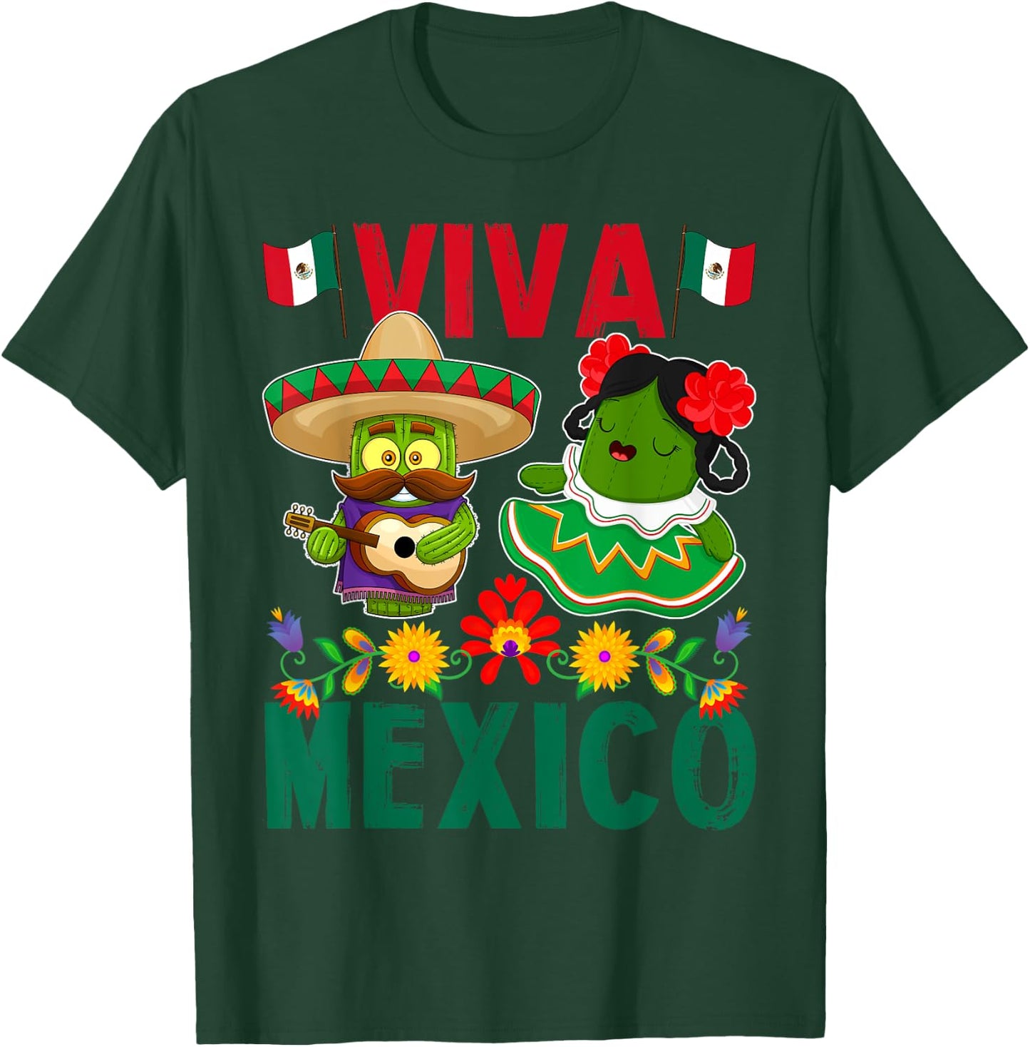Viva Mexico Mexican Independence Day Mexican Flag Guitar T-Shirt - T-Shirt | Forest