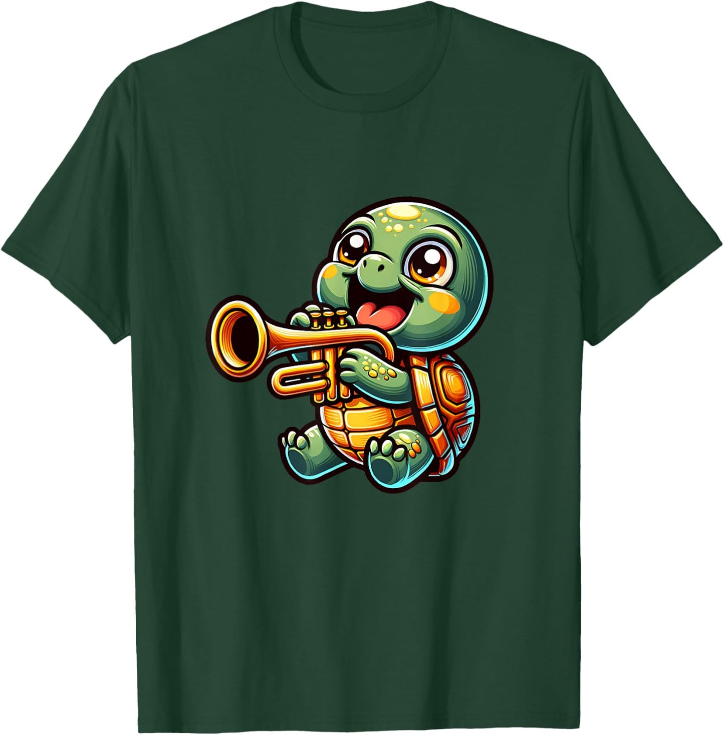 Cute Turtle Playing Trumpet Cartoon Design T-Shirt - T-Shirt | Forest