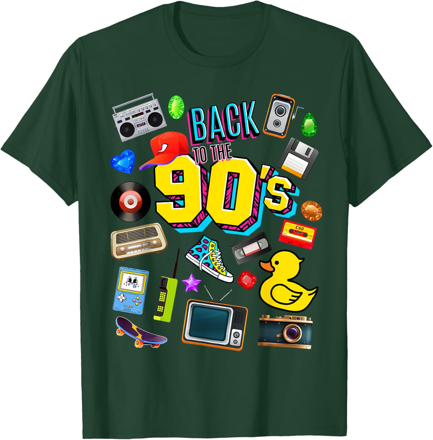 Men's Women's Kids Vintage Retro Back To 90's Graphic Design T-Shirt - T-Shirt | Forest