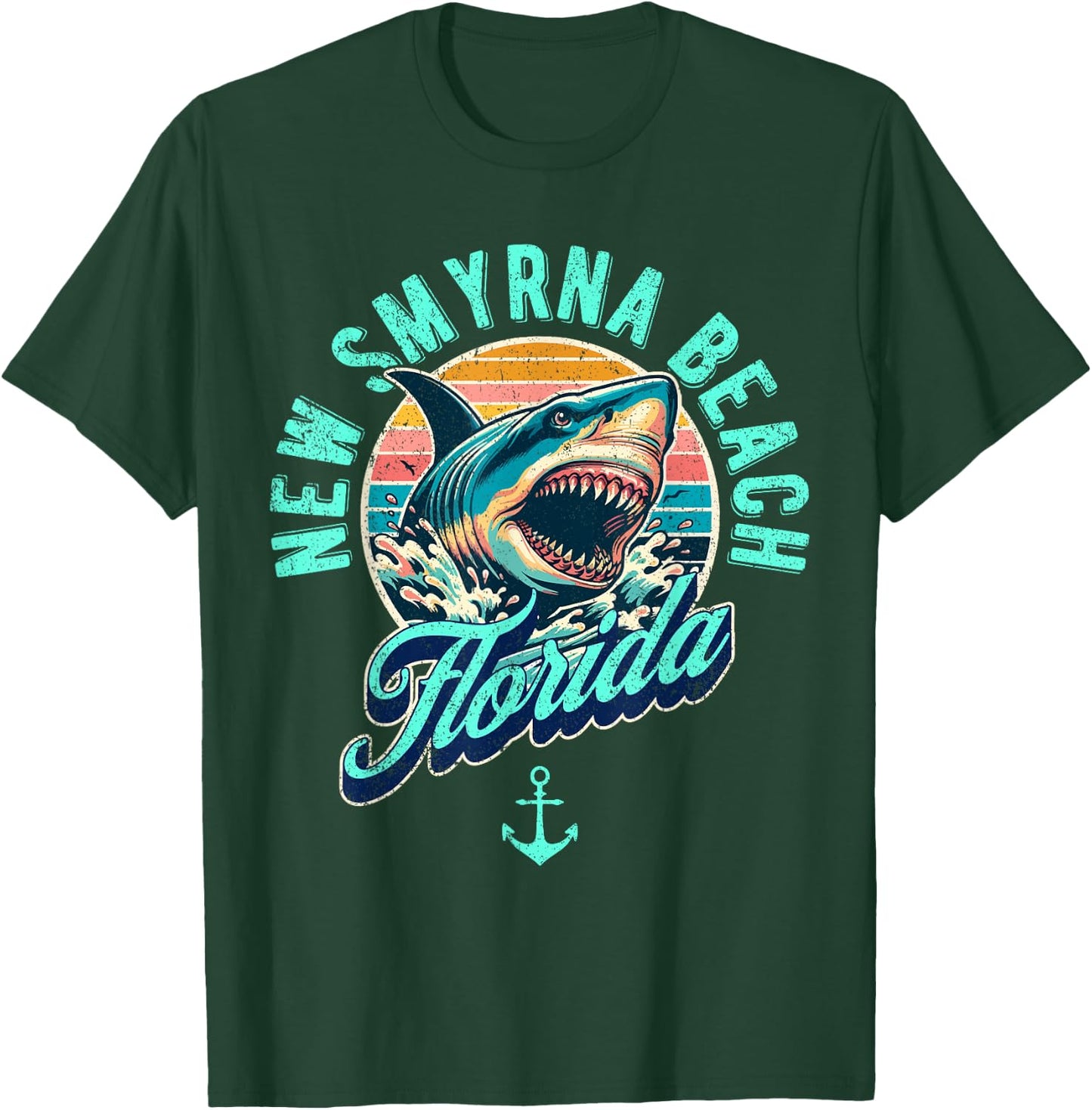New Smyrna Beach Florida Shark Retro Distressed Design T-Shirt - T-Shirt | Forest
