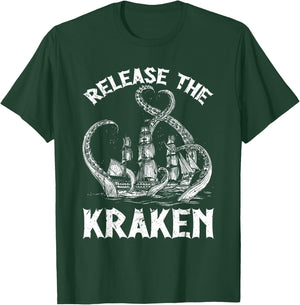 Funny Kraken Sea Monster Apparel Release The Kraken Octopus Sea Creature Adults & Kids Black Small T-Shirt - T-Shirt | Forest