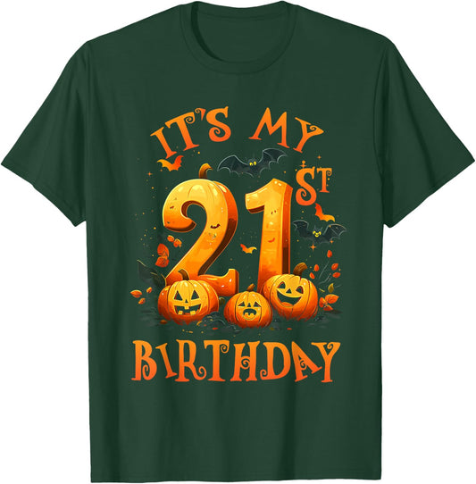 Boo It's My 21st Birthday Halloween Pumpkin 21 Years Old T-Shirt - T-Shirt | Forest