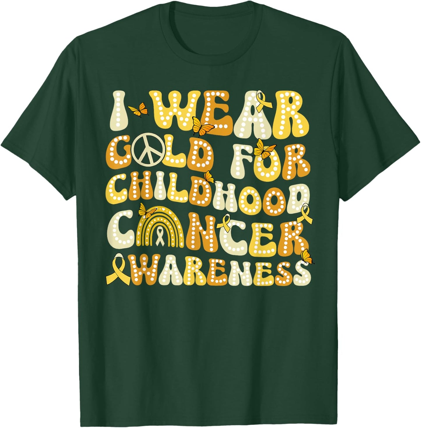 I Wear Gold For Childhood Cancer Awareness Groovy T-Shirt - T-Shirt | Forest
