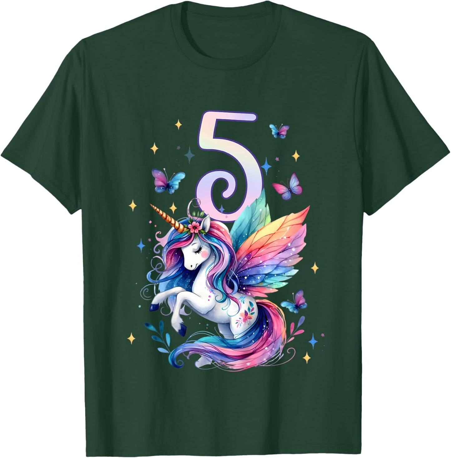 Kids 5th Birthday Unicorn 5 Years Old Five Finally 5 Birthday T-Shirt - T-Shirt | Forest