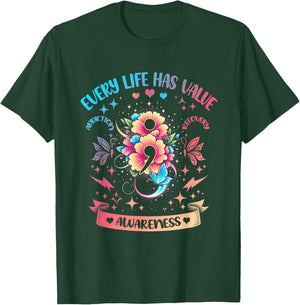 Every Life Has Value Semicolon Addiction Recovery Coloful T-Shirt - T-Shirt | Forest