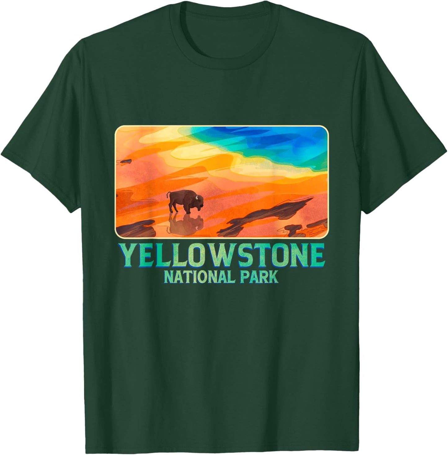 A Bison With Hot Spring Background Yellowstone National Park T-Shirt - T-Shirt | Forest