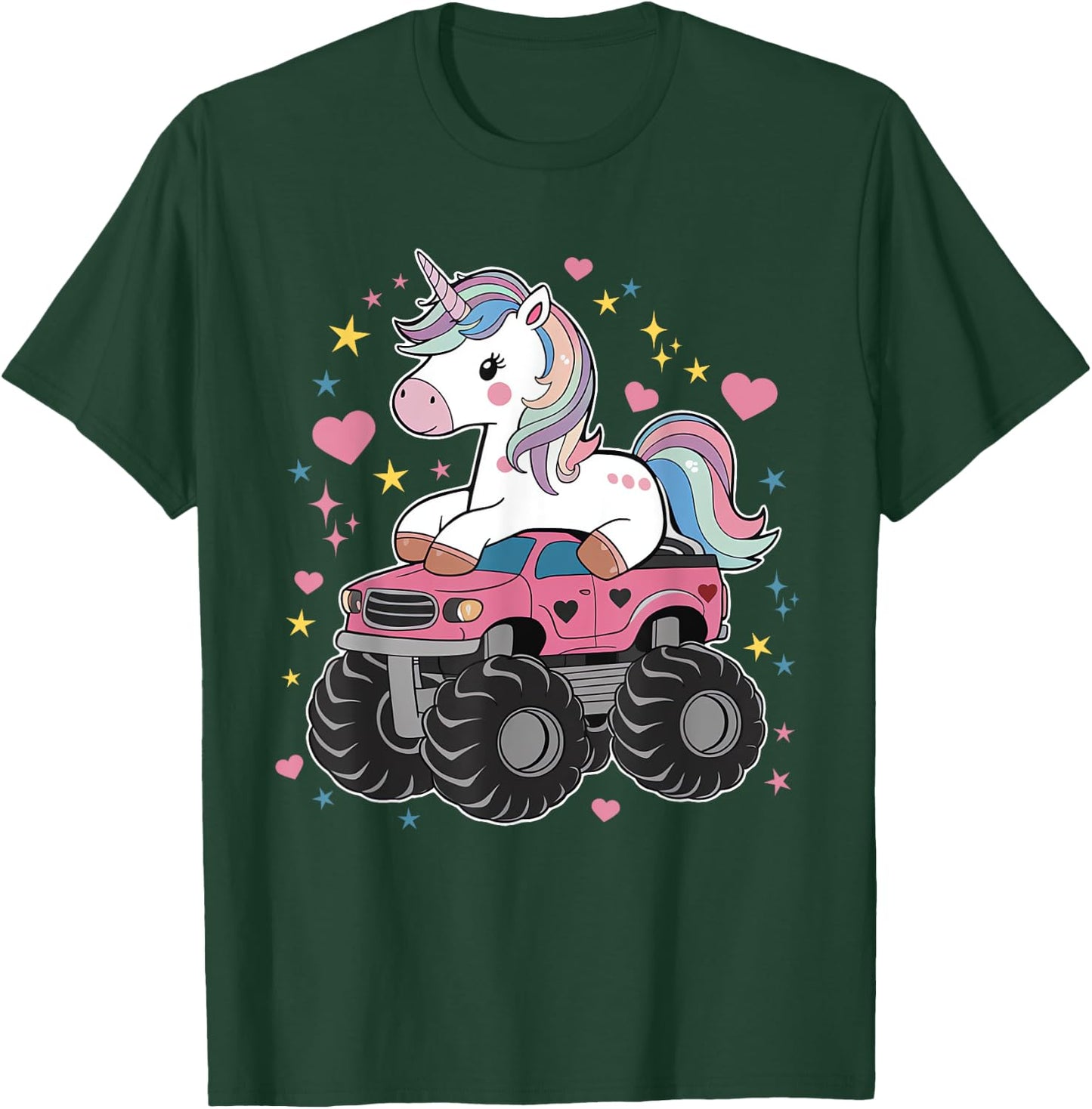 Monster Truck Unicorn Birthday Party Girl Monster Truck T-Shirt - T-Shirt | Forest