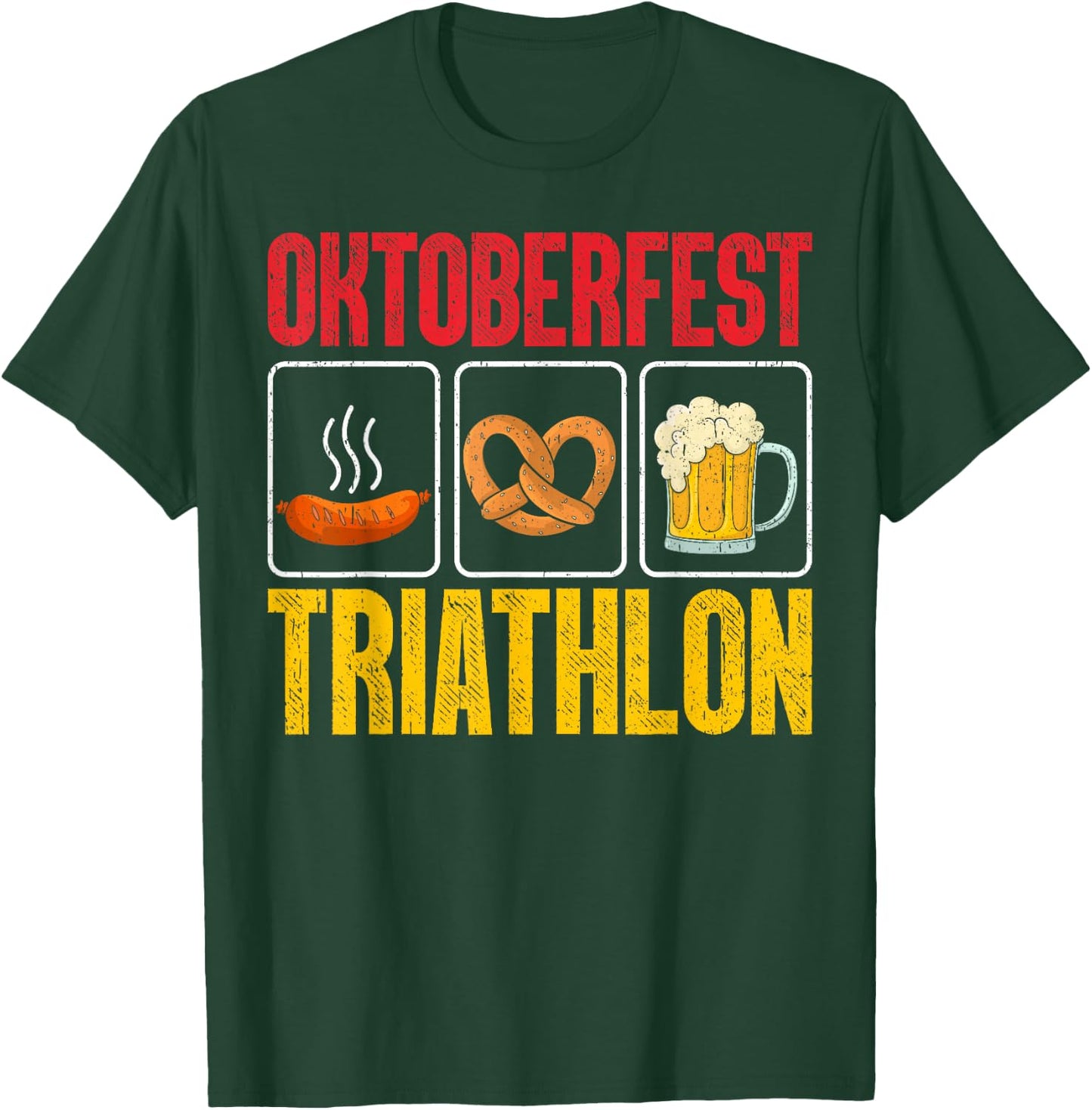 Oktoberfest Triathlon Funny Bavarian Wurst Pretzel Running T-Shirt - T-Shirt | Forest