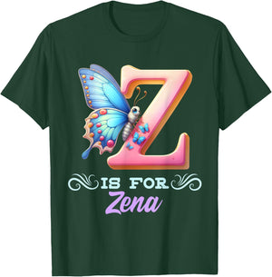 Z Is For Zena Girly Butterfly And Flower Initial Name T-Shirt - T-Shirt | Forest