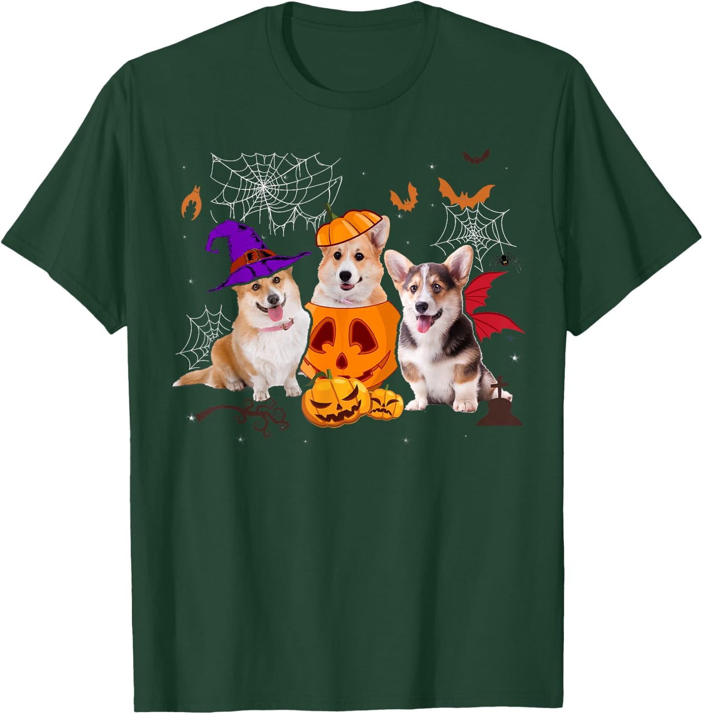 Funny Pumpkin Witch Corgi Matching Dog Halloween Gifts Men Women Kids T-Shirt - T-Shirt | Forest